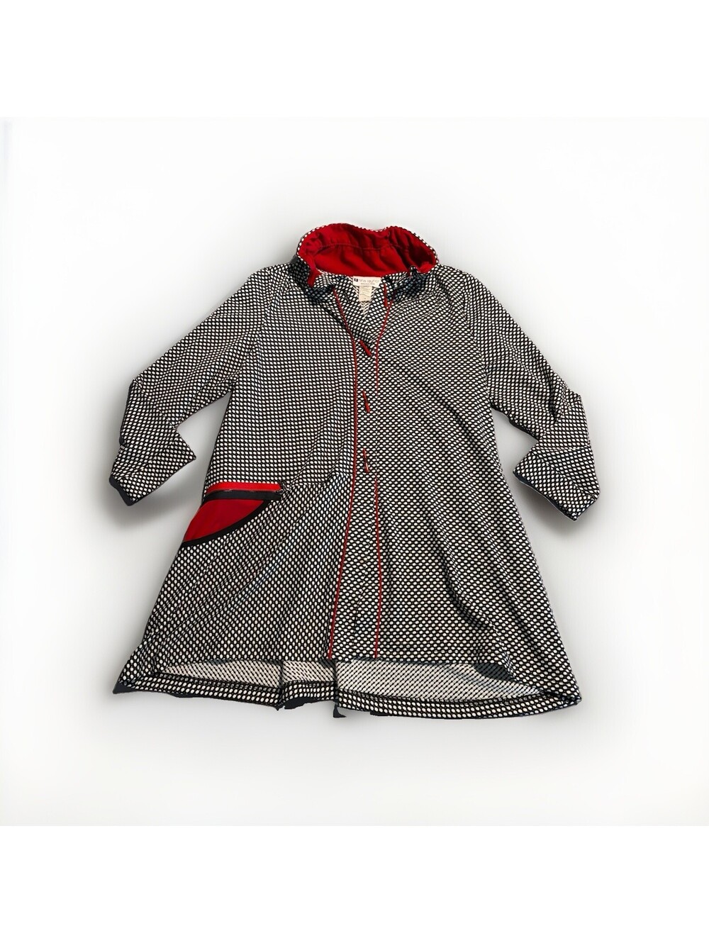 Nina Raynor Women's Beautiful Long Open Cardigan M Red, Black & White Checkered